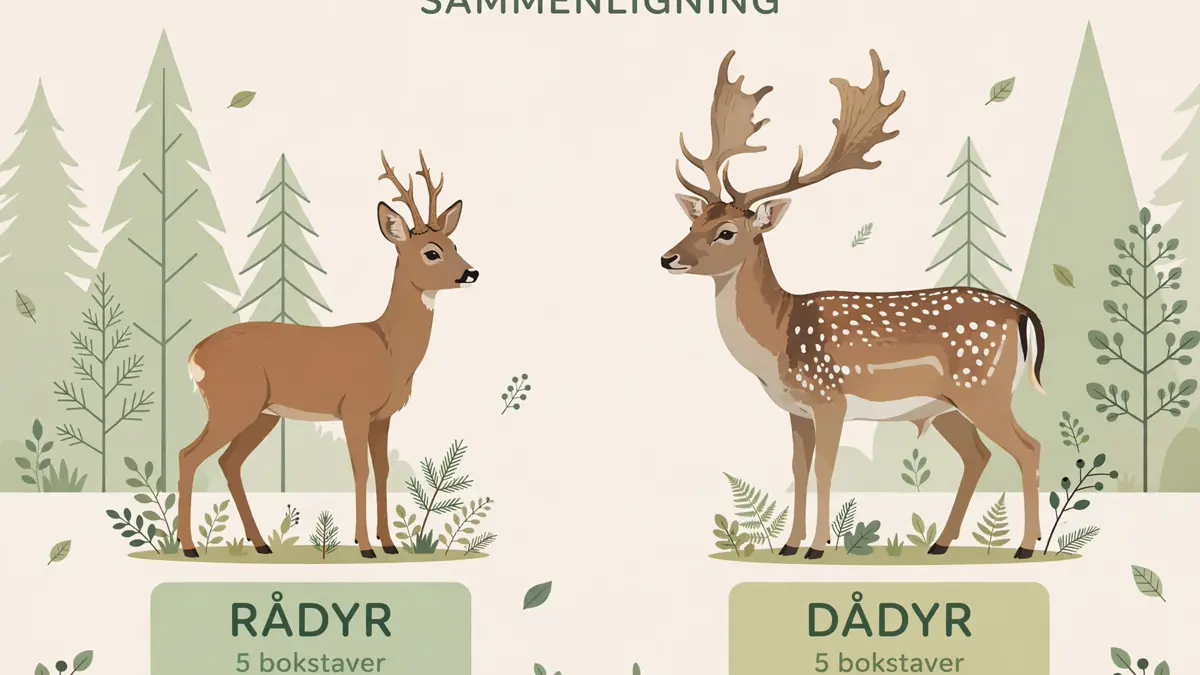 Sammenligning av rådyr og dådyr i kryssord – størrelse, flekker og gevir